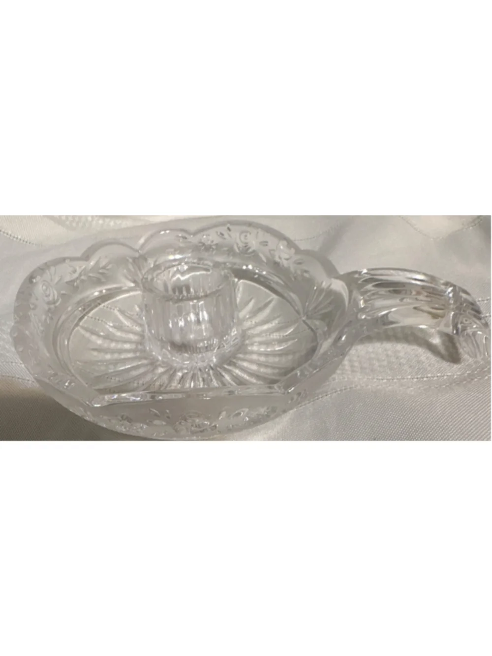 Clear Pressed Glass Floral Candle Holder with Handle Decorative Taper